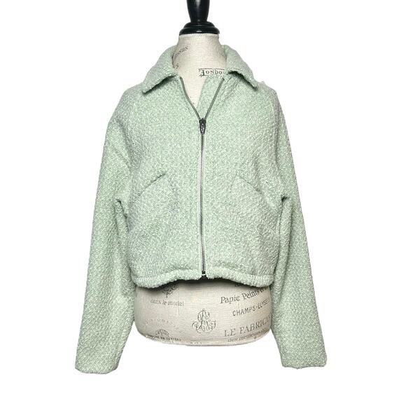 Blank NYC | Women | Pistachio Cropped Tweed Full Zip Jacket | Size Medium - Picture 1 of 10